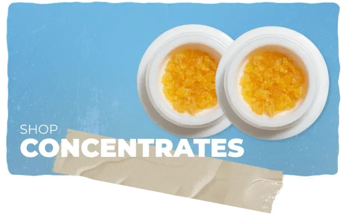 Shop concentrates ad with two white jars of yellow concentrate on a blue background