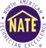 NATE logo in a purple circle with gold lettering and white text reading North American Technician Excellence