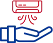 Blue line icon of a hand under an air conditioner blowing cool air