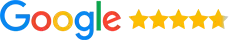 Google logo with four gold stars to the right