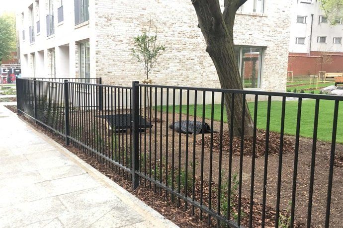 Flat Top Metal Railings around a housing development in Cardiff