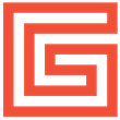 Orange geometric maze-like logo on a white square background