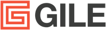 GILE logo in black and orange with a stylized square icon on a white background