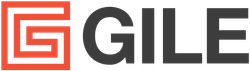 GILE logo in black and orange with a stylized square icon on a white background