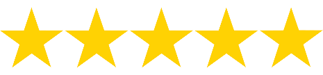 Five yellow stars are lined up in a row on a white background.