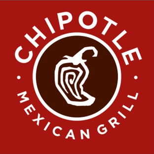 Chipotle Mexican Grill logo with white text on a red background, a pepper icon within a brown circle.