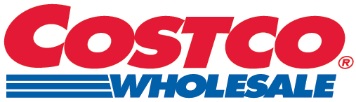 Costco Wholesale logo in red text over blue horizontal lines.