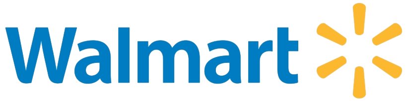 Walmart logo, blue text with yellow starburst graphic.