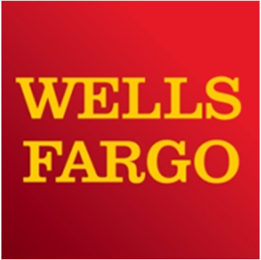 Wells Fargo logo: Yellow text on a red square.