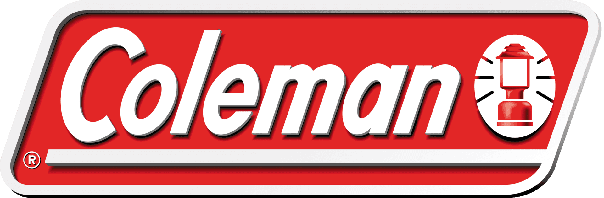 Coleman logo in white on a red rounded rectangle with a lantern icon