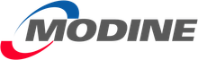 Modine logo in gray italic text with red and blue swoosh accents