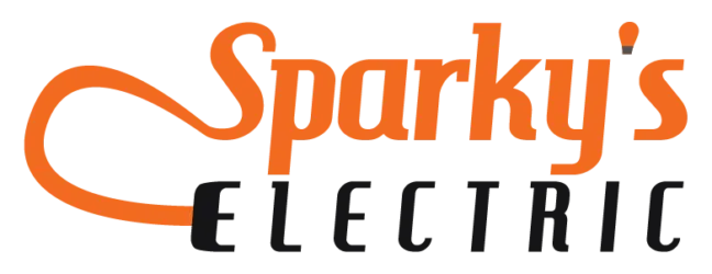 Sparky’s Electric logo with orange script and black block lettering on a white background