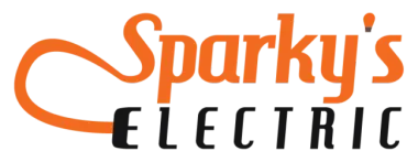 Sparky’s Electric logo with orange script and black block lettering on a white background