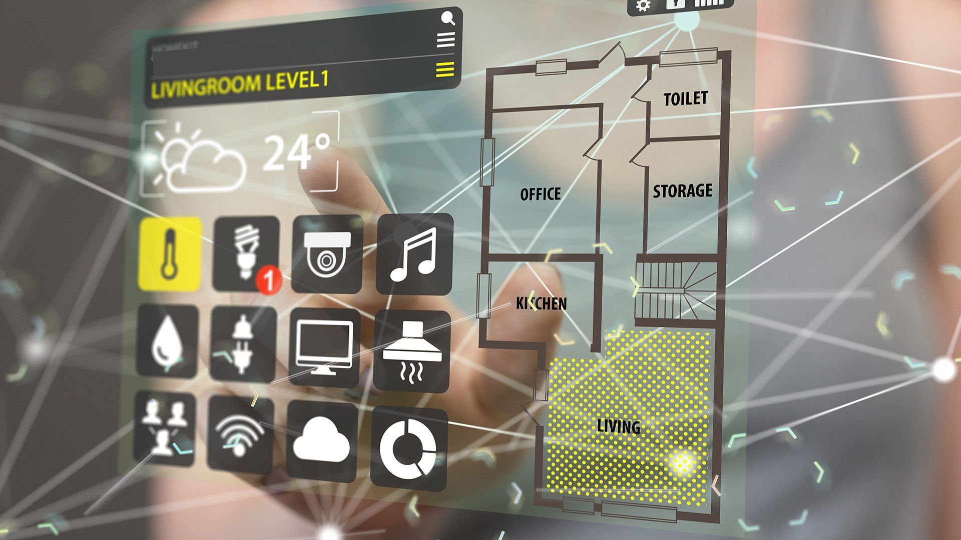 A person is using a smart phone to control a smart home.