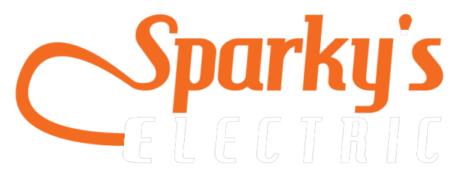 The logo for sparky 's electric is orange and white.