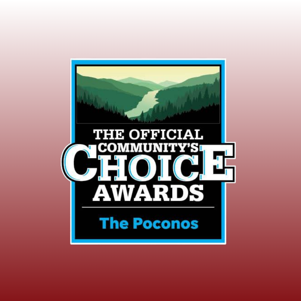 Official Community’s Choice Awards logo for The Poconos, with a scenic mountain and river background.