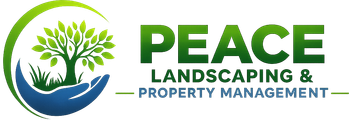 Peace Landscaping & Property Management logo with green tree and blue wave design