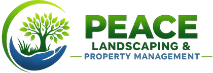 Peace Landscaping & Property Management logo with green tree and blue wave design