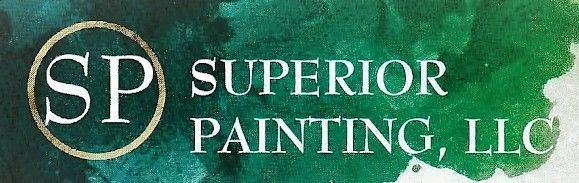 Logo for Superior Painting, LLC with the letters "SP" inside a circle on a watercolor green background.