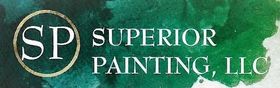 Logo for Superior Painting, LLC with the letters "SP" inside a circle on a watercolor green background.