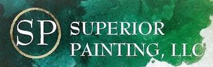 Logo for Superior Painting, LLC with the letters "SP" inside a circle on a watercolor green background.