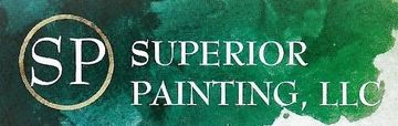 Logo for Superior Painting, LLC with the letters "SP" inside a circle on a watercolor green background.
