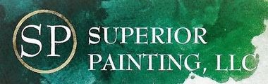 Logo for Superior Painting, LLC with the letters "SP" inside a circle on a watercolor green background.
