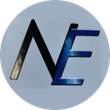 A circular logo featuring the overlapping black letter
