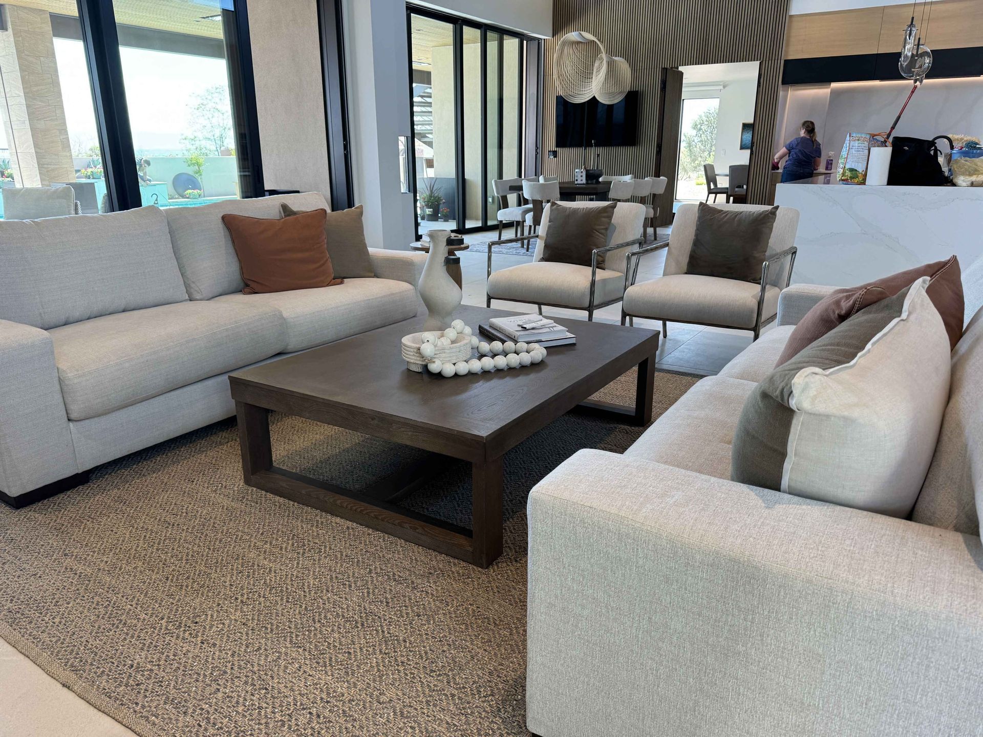 A living room filled with furniture and a coffee table
