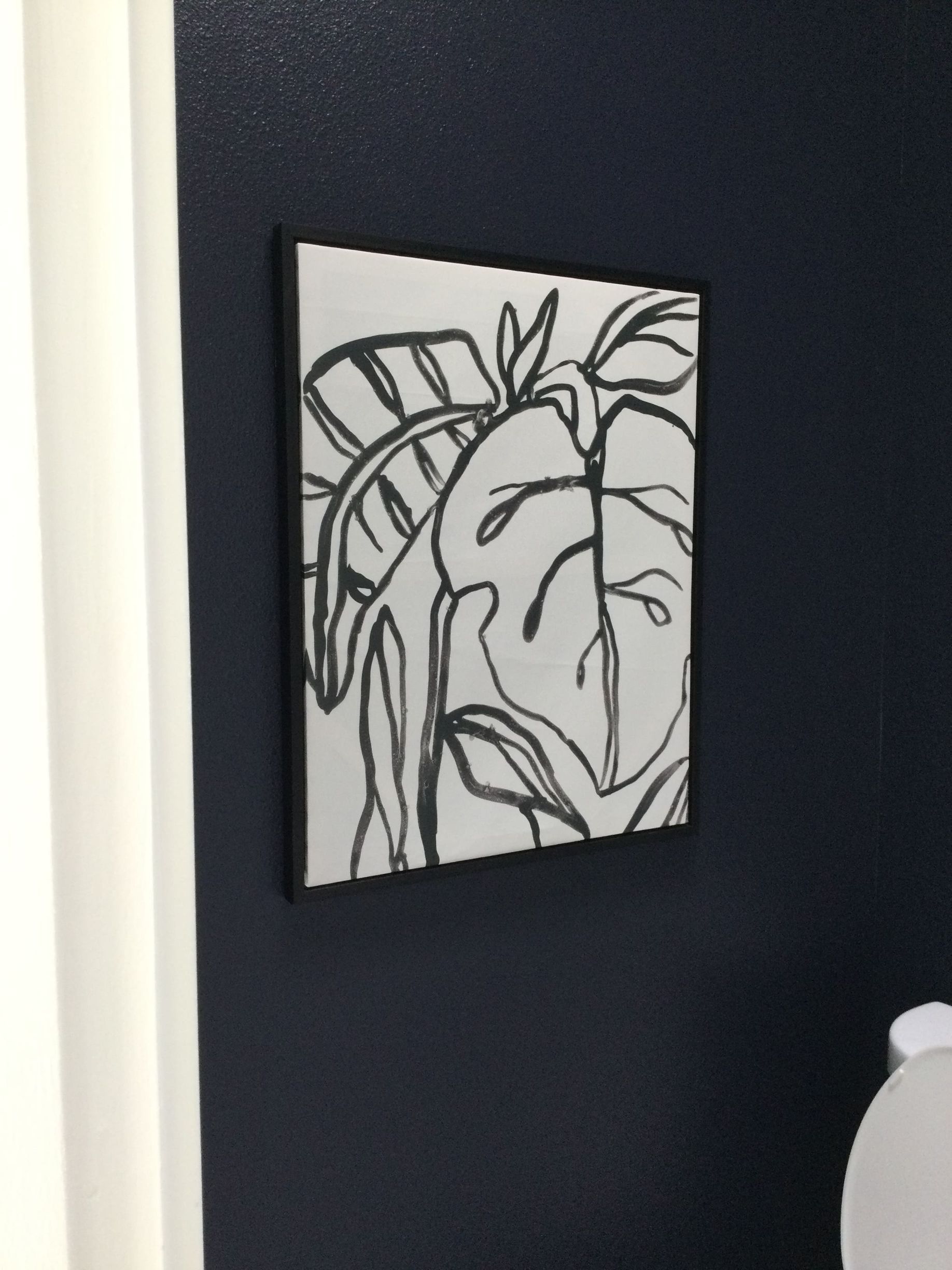 A black and white drawing of a plant on a wall