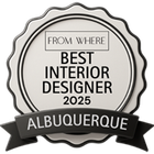Best Interior Designer 2025 Albuquerque award badge with black and white design.