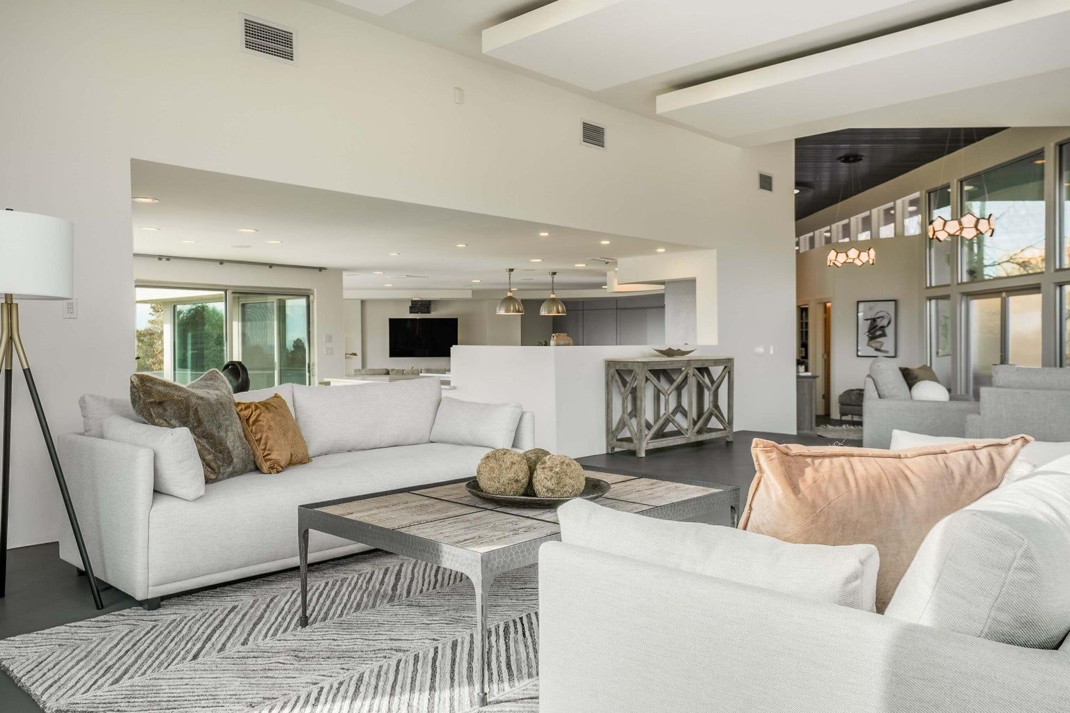 A living room filled with furniture and a coffee table.