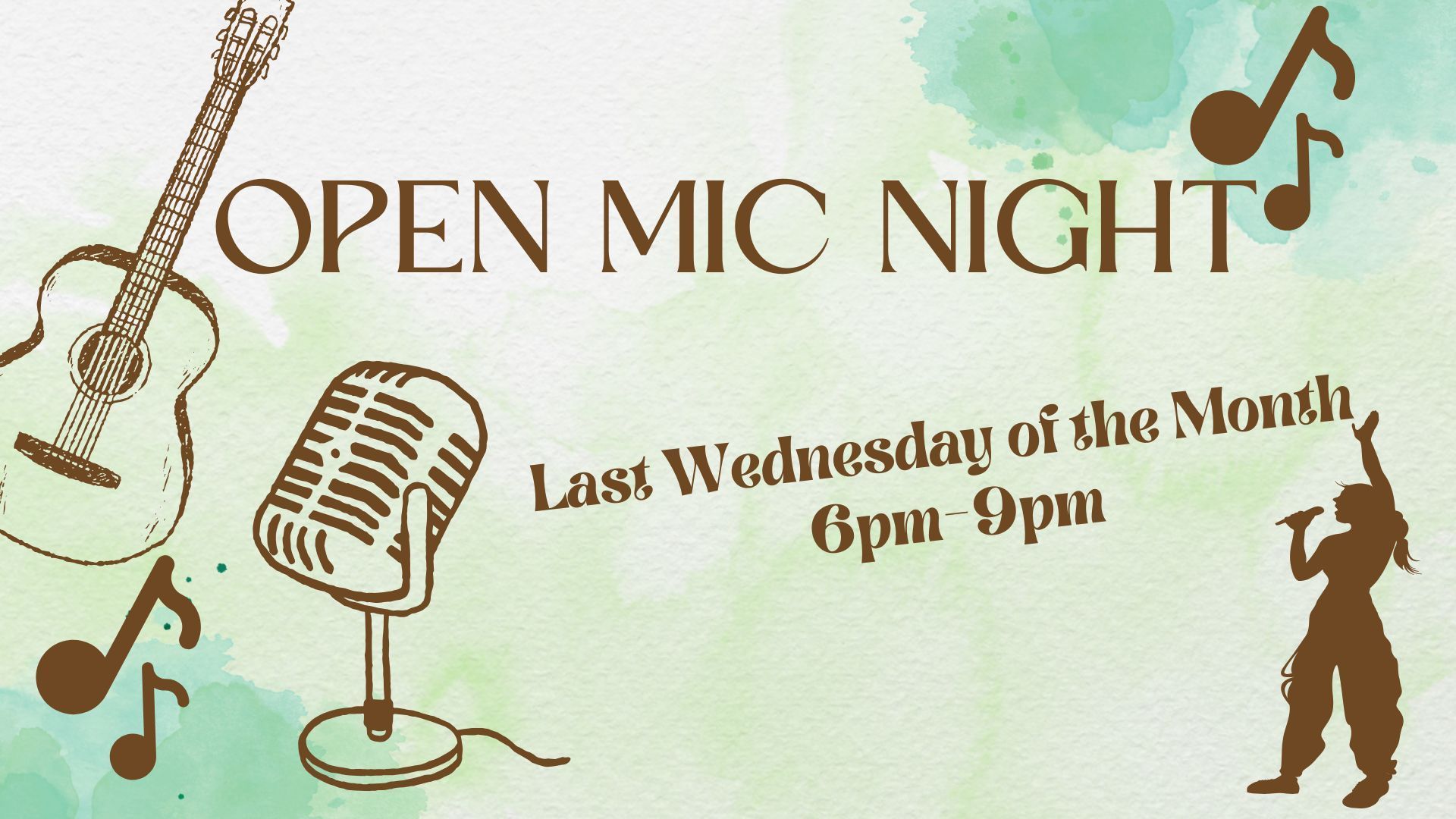 Open Mic Night Poster With Guitar, Microphone, and Music Notes — Taree Railway Bowling Club Ltd in Taree, NSW