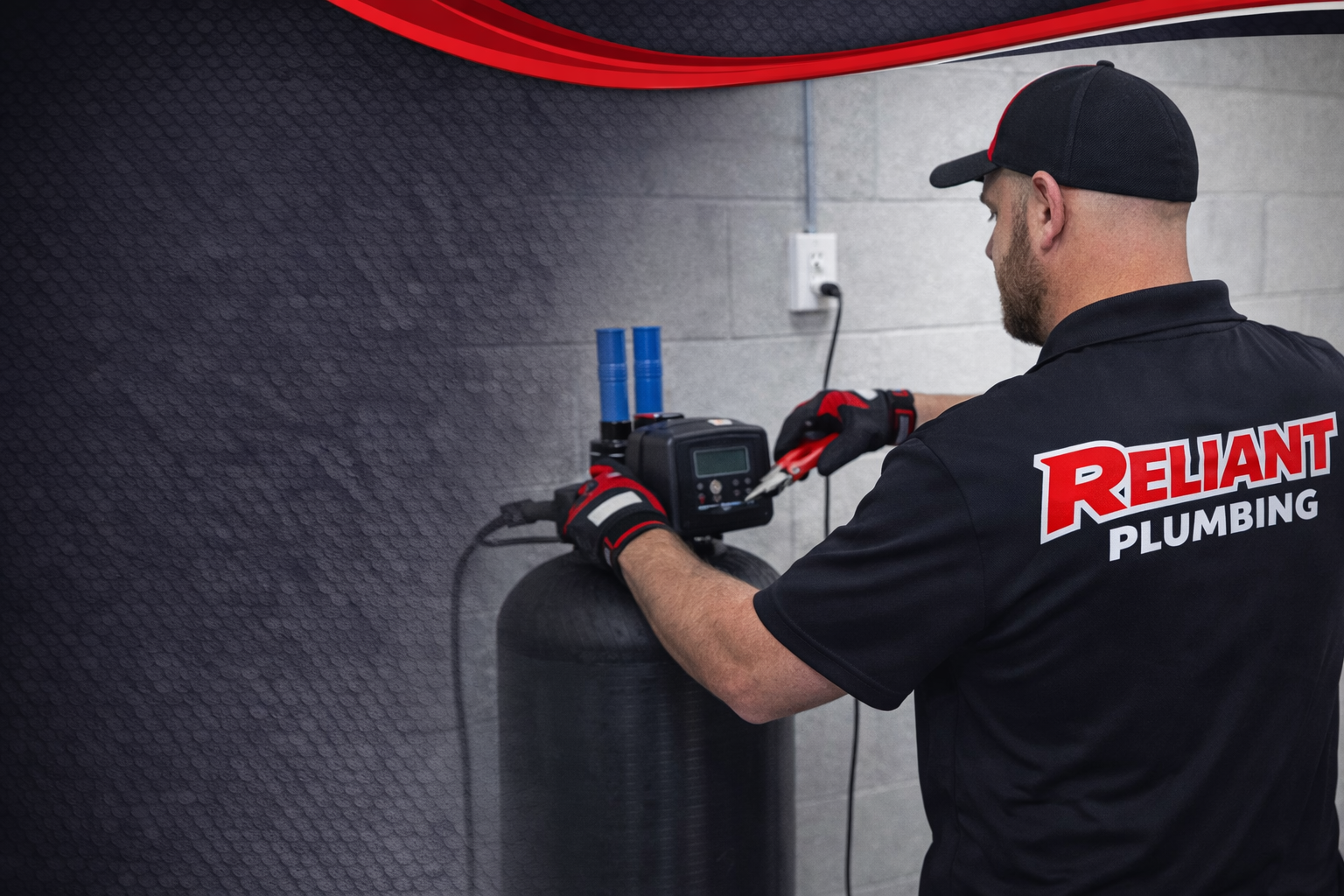 Plumber in black shirt with 