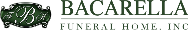Logo for Bacarella Funeral Home, Inc. featuring a green ornate emblem with a white script "BH" monogram.