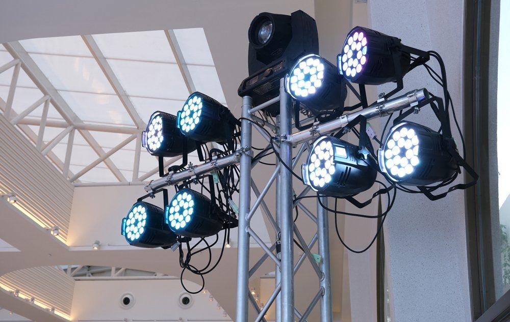 LED Lights Hanging on A Truss — Knoxville, TN — True Grip & Lighting, Inc.