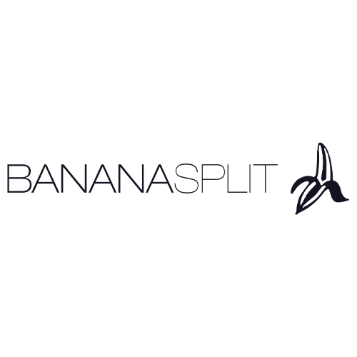 Black BANANASPLIT logo with a stylized banana icon on a white background