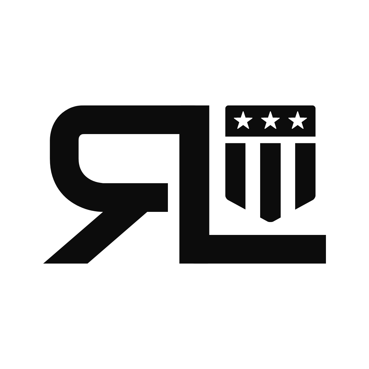 Black RL monogram logo with a shield and three stars