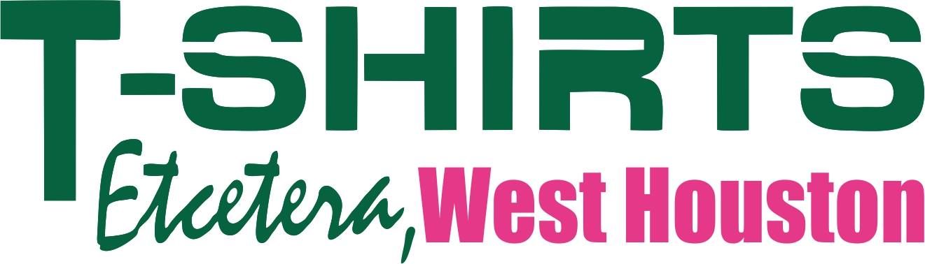 T-Shirts Etcetera West Houston logo in green, black, and pink text