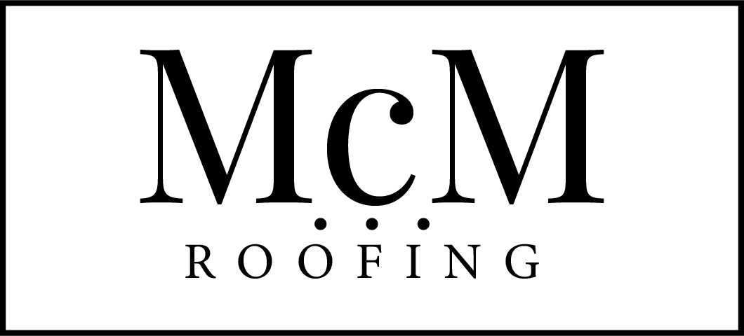 McM Roofing logo in black serif text on a white background