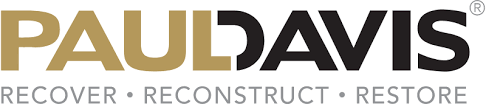 Paul Davis logo with “RECOVER • RECONSTRUCT • RESTORE” tagline in gold and gray