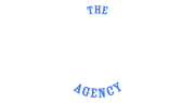 Blue curved text reading “THE” at top and “AGENCY” at bottom on a white background.