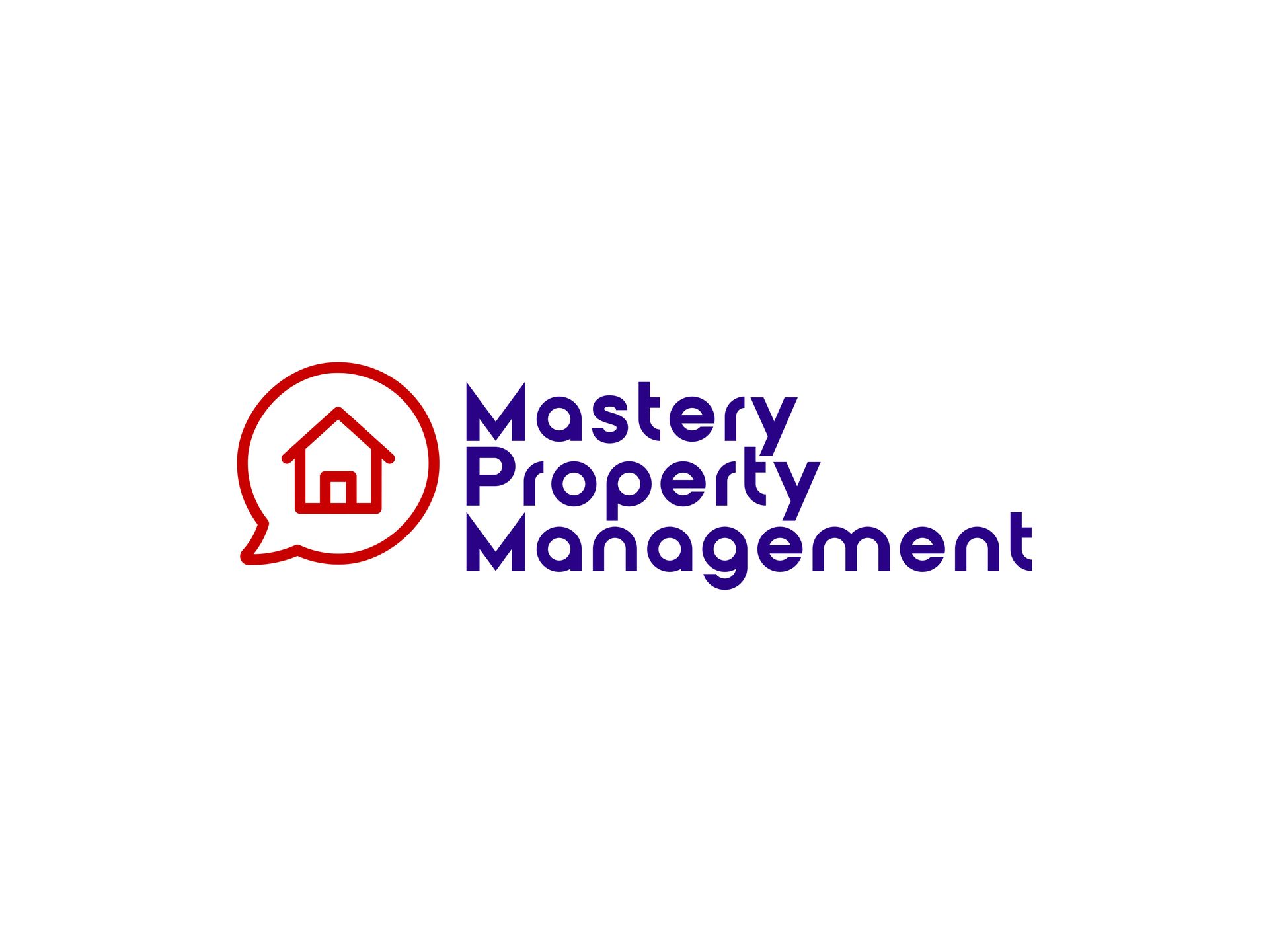 A logo for mastery property management with a house in a speech bubble.