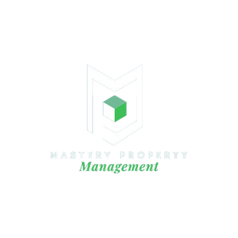 A logo for mastery property management with a green cube in the middle.