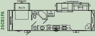 A black and white floor plan of a rv
