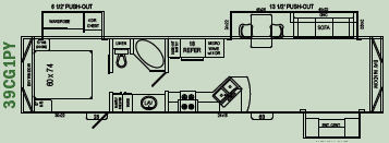 A black and white floor plan of a rv