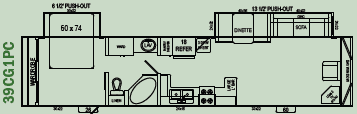 A black and white floor plan of a rv