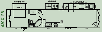 A black and white floor plan of a camper