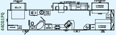 A black and white floor plan of a camper
