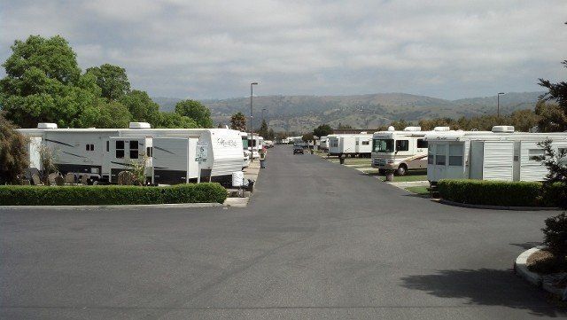 A row of rvs parked on the side of a road